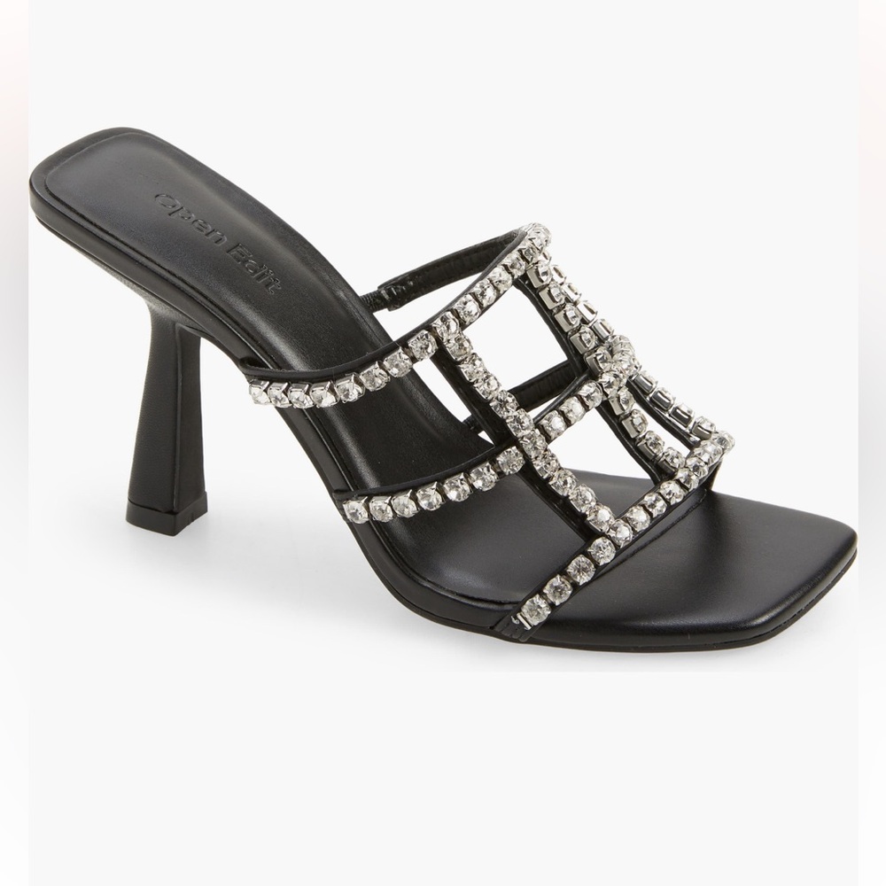 Open Edit Daphne Black Rhinestone Embellished Heeled Sandals 🆕